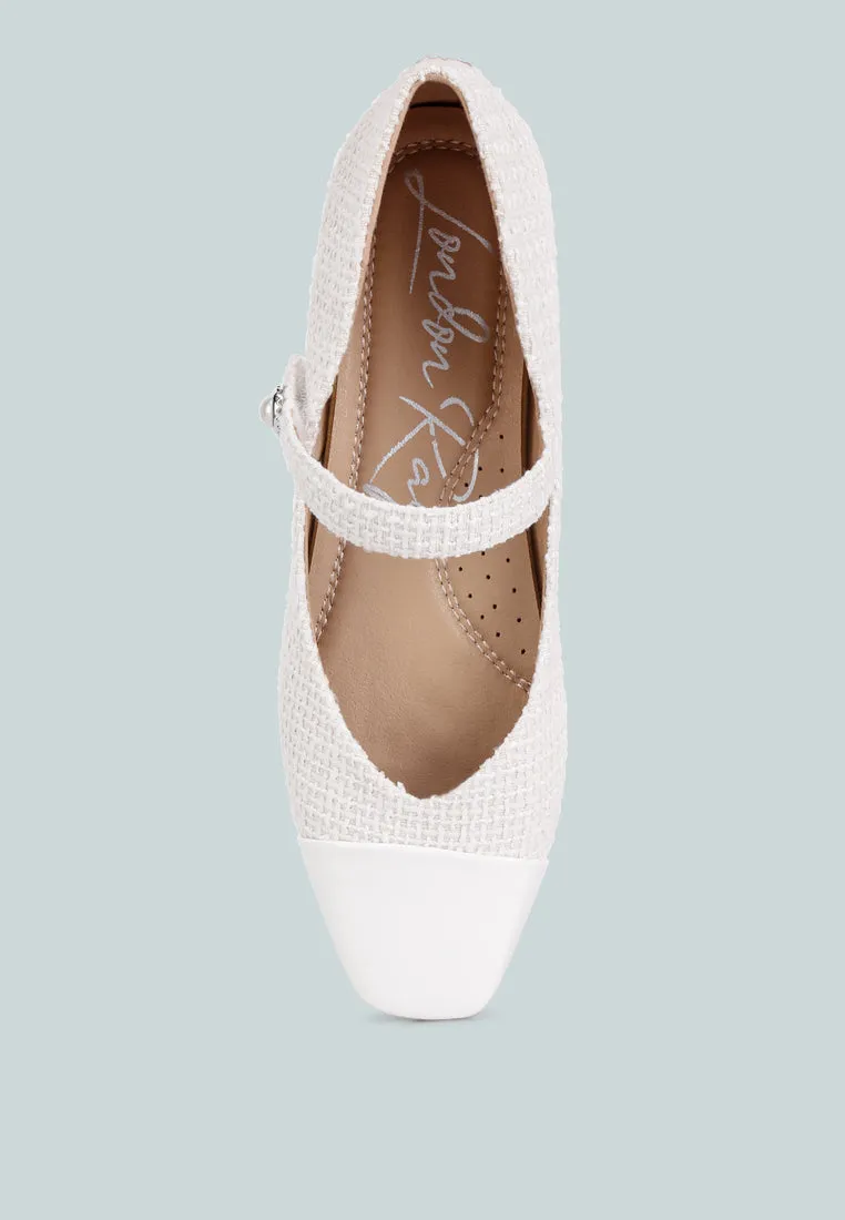 albi patent toe cap tweed mary janes in white