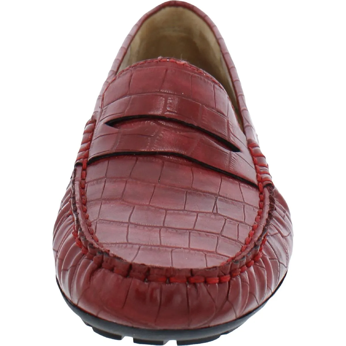 Alika Womens Embossed Crocodile Print Loafers