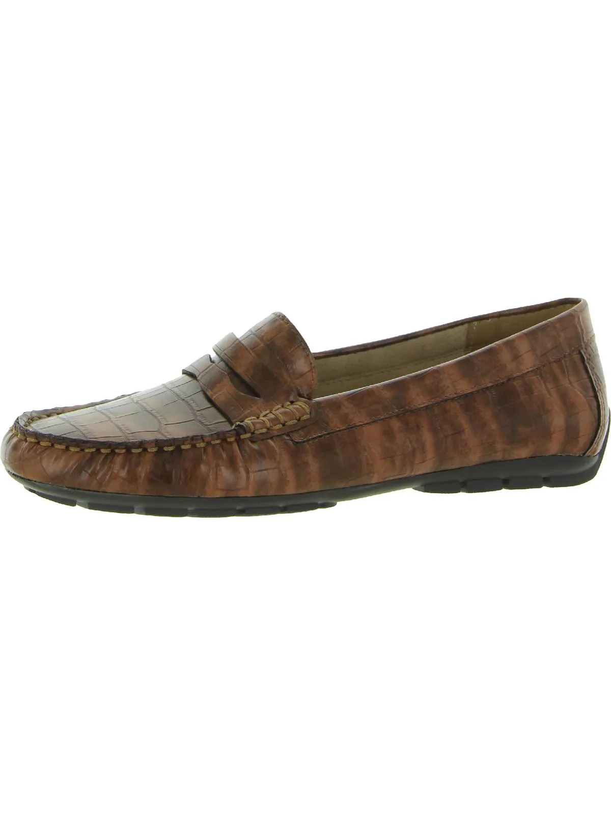 Alika Womens Embossed Crocodile Print Loafers
