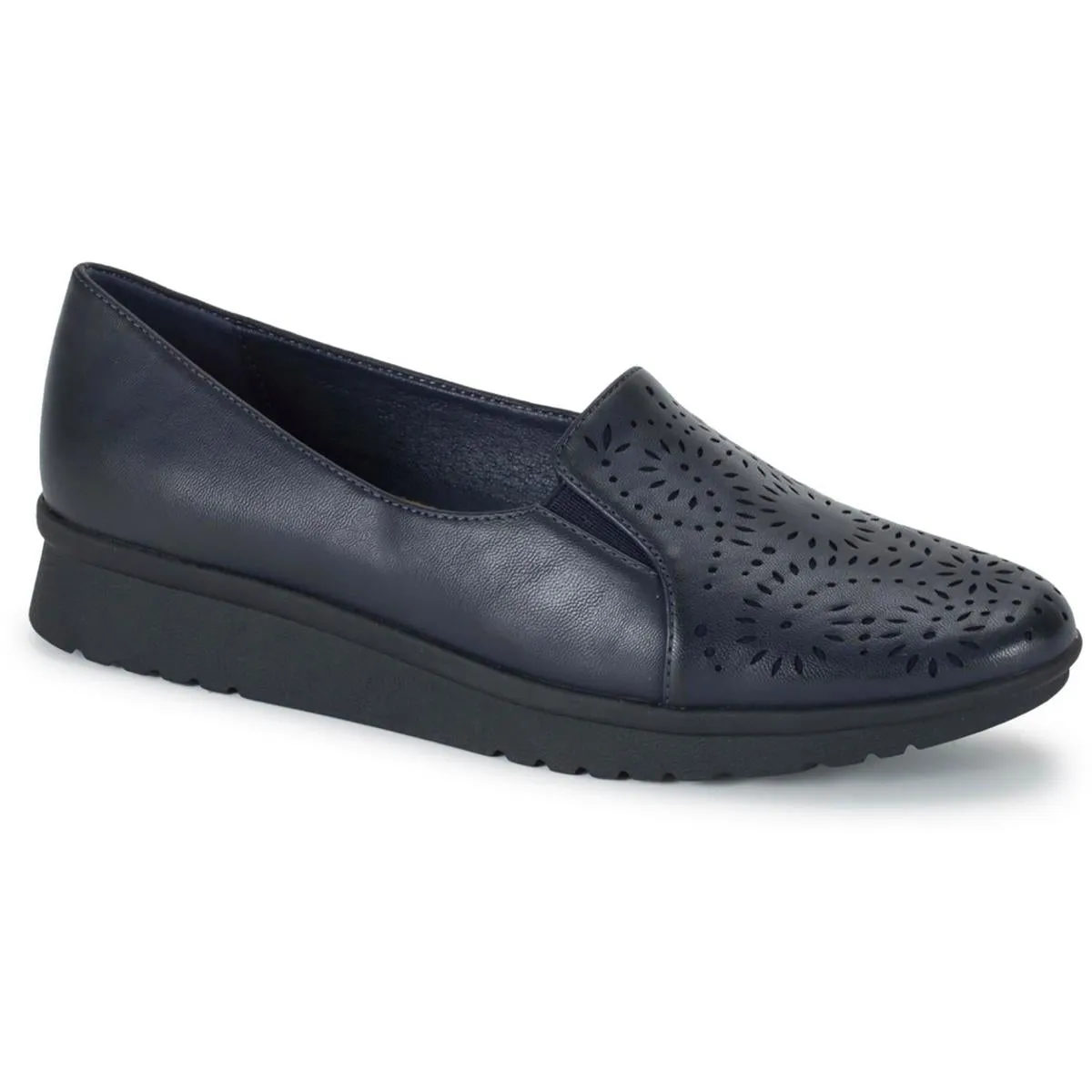 Amry  Womens Perforated Faux Leather Slip-On Sneakers