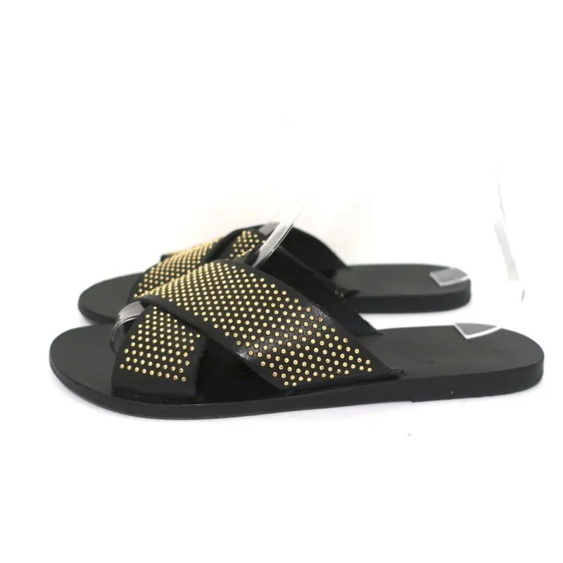 Ancient Greek Sandals Thais Crisscross Sandals Black Studded Leather Size 39