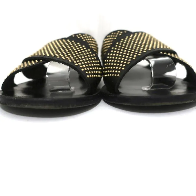 Ancient Greek Sandals Thais Crisscross Sandals Black Studded Leather Size 39