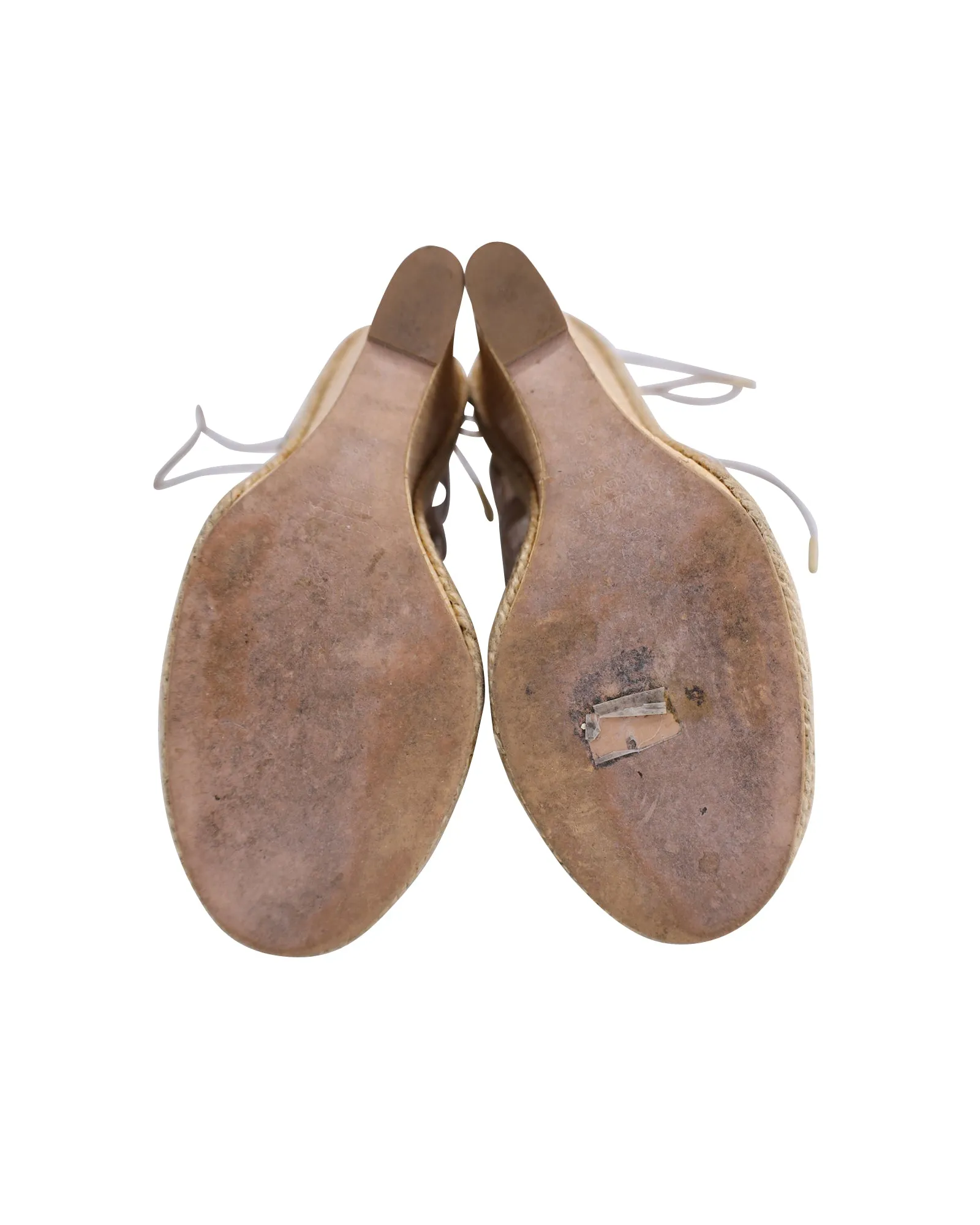 Aquazzura Lace-Up Amazon Wedge Sandals in Beige Calfskin Leather