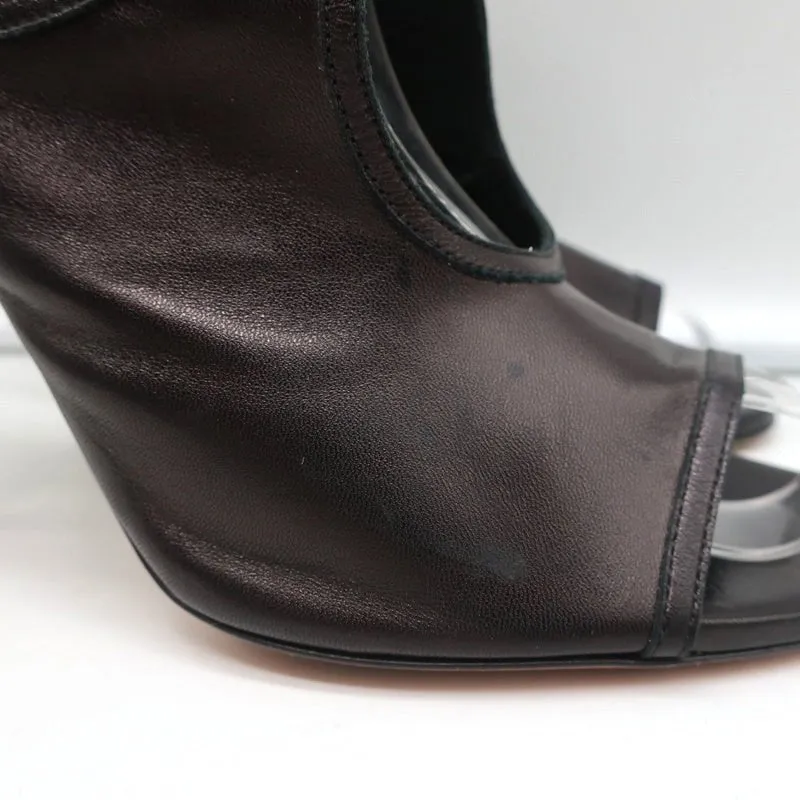 Aquazzura Sexy Thing Cutout Booties Black Leather Size 38 Open Toe Heels