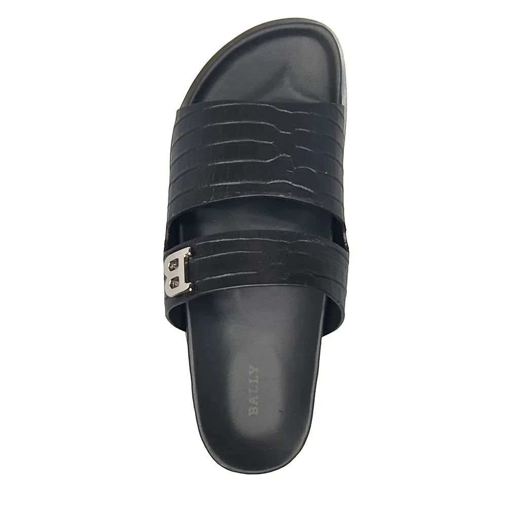 Bally Syxten 6302328 Men's Black Embossed Calf Leather Sandals