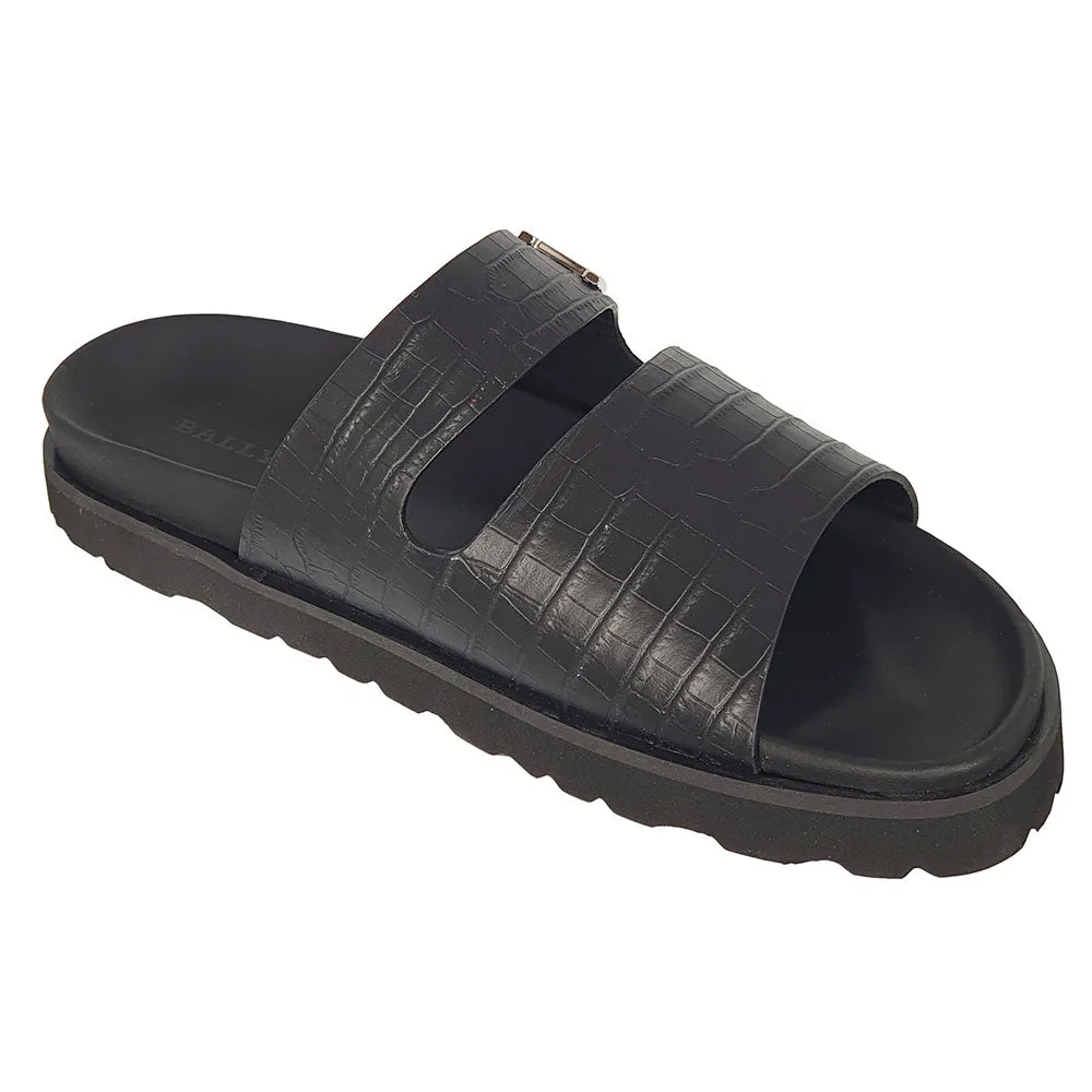 Bally Syxten 6302328 Men's Black Embossed Calf Leather Sandals