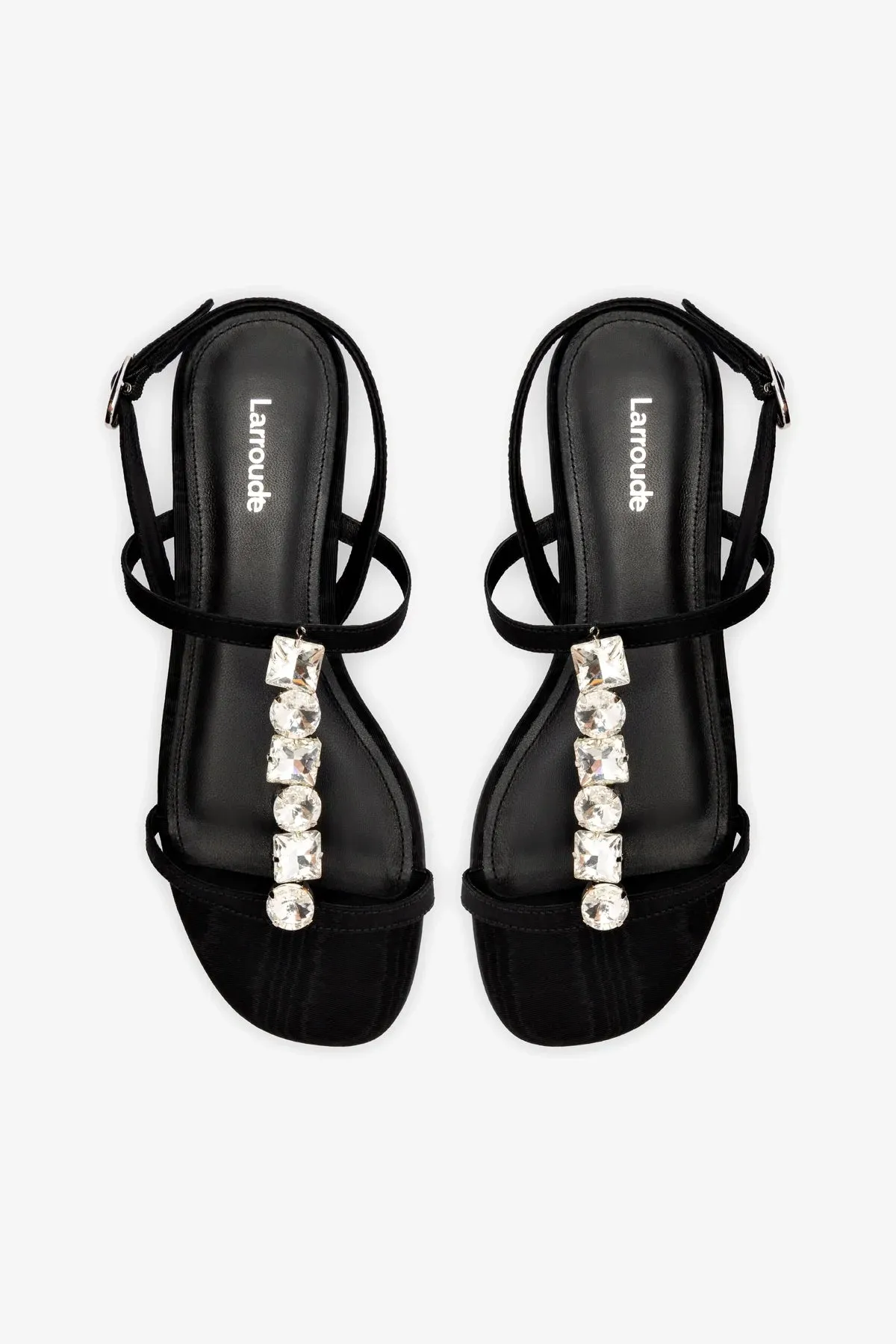 Calypso Flat Sandal In Black Fabric and Crystals