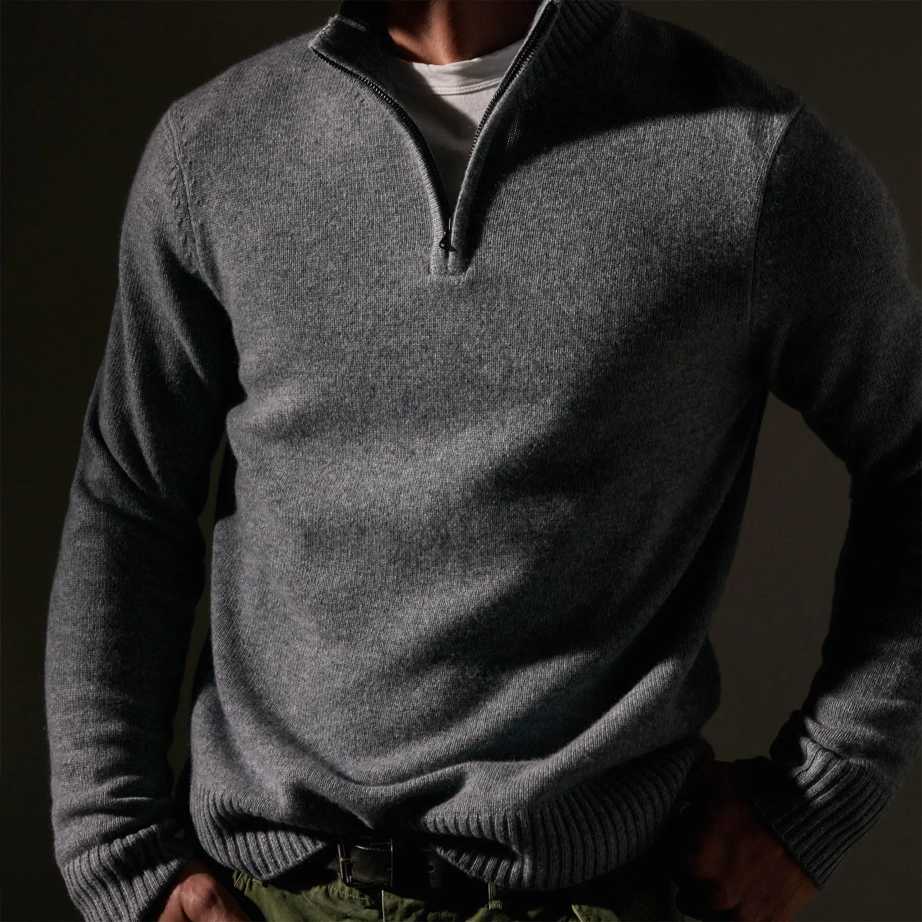Cashmere Half Zip - Heather Grey