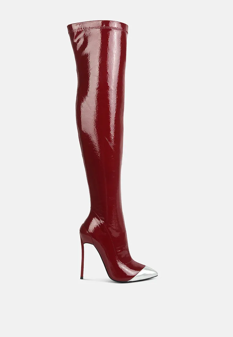chimes high heel patent long boots