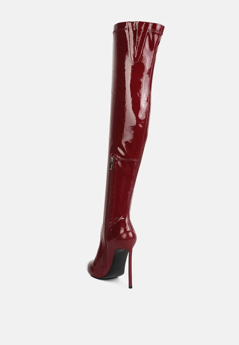 chimes high heel patent long boots