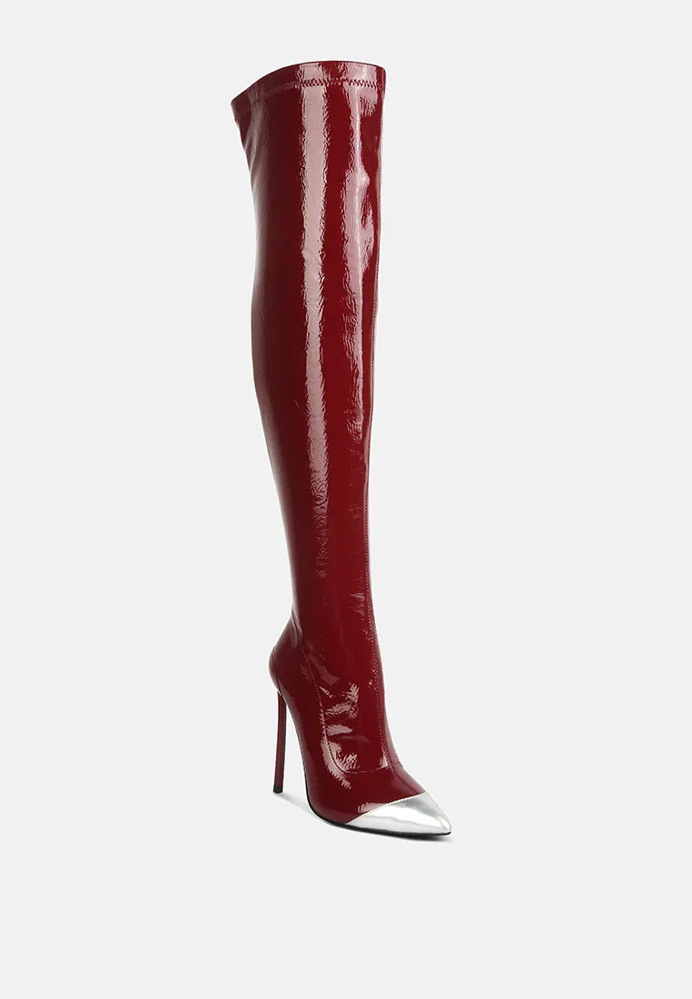 chimes high heel patent long boots