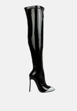 chimes high heel patent long boots