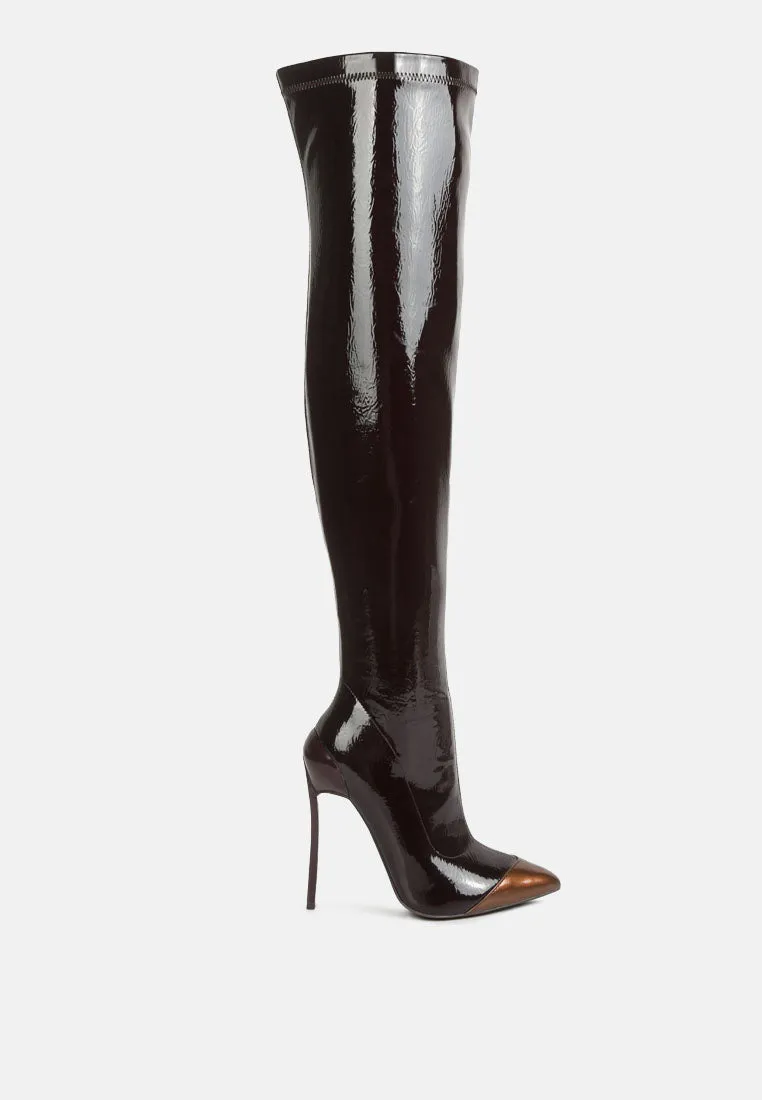chimes high heel patent long boots