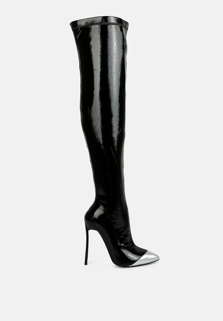 chimes high heel patent long boots