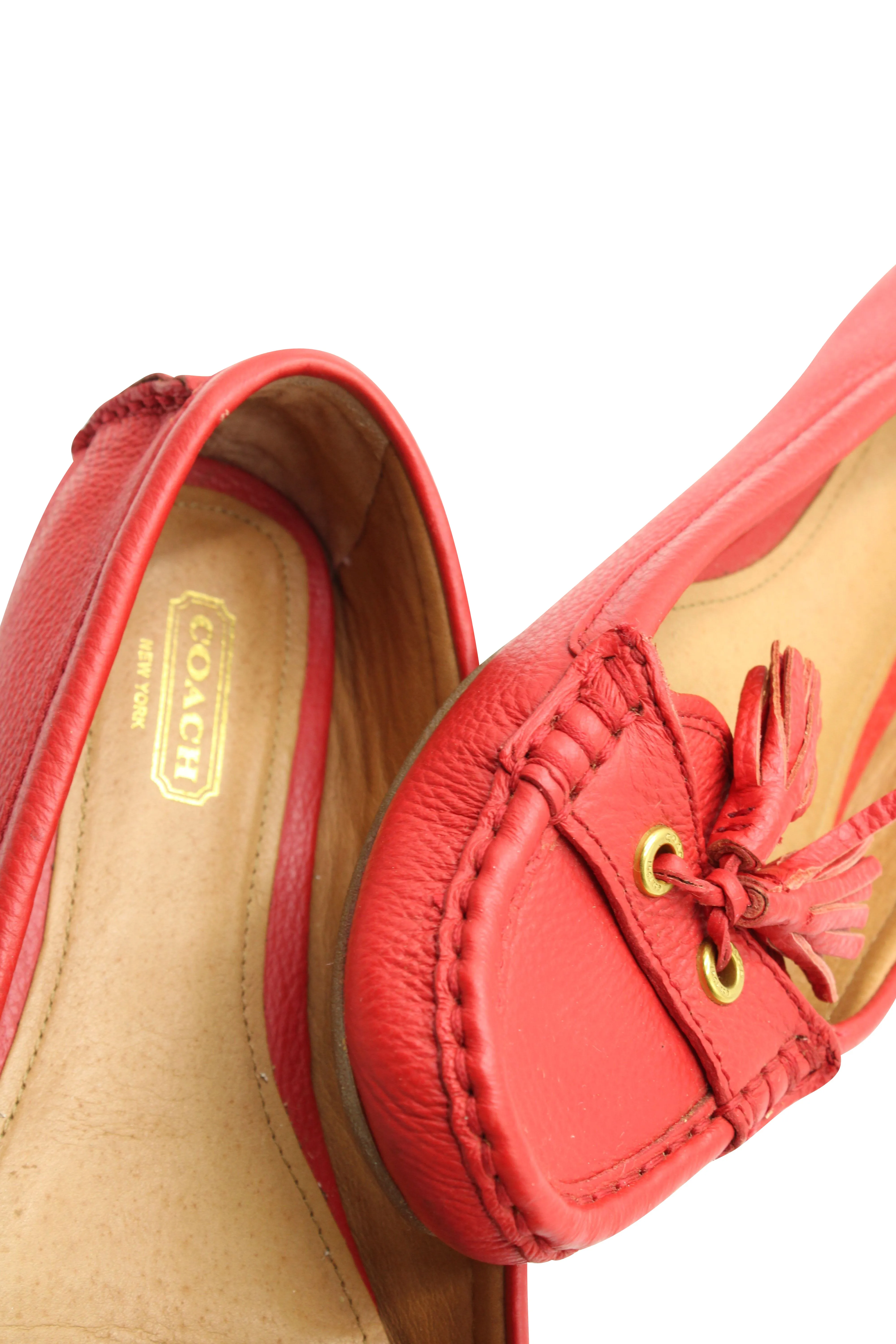 Coach Tassel Loafers in Red Leather