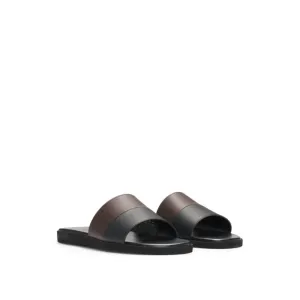 Faux-leather slides with two-tone strap