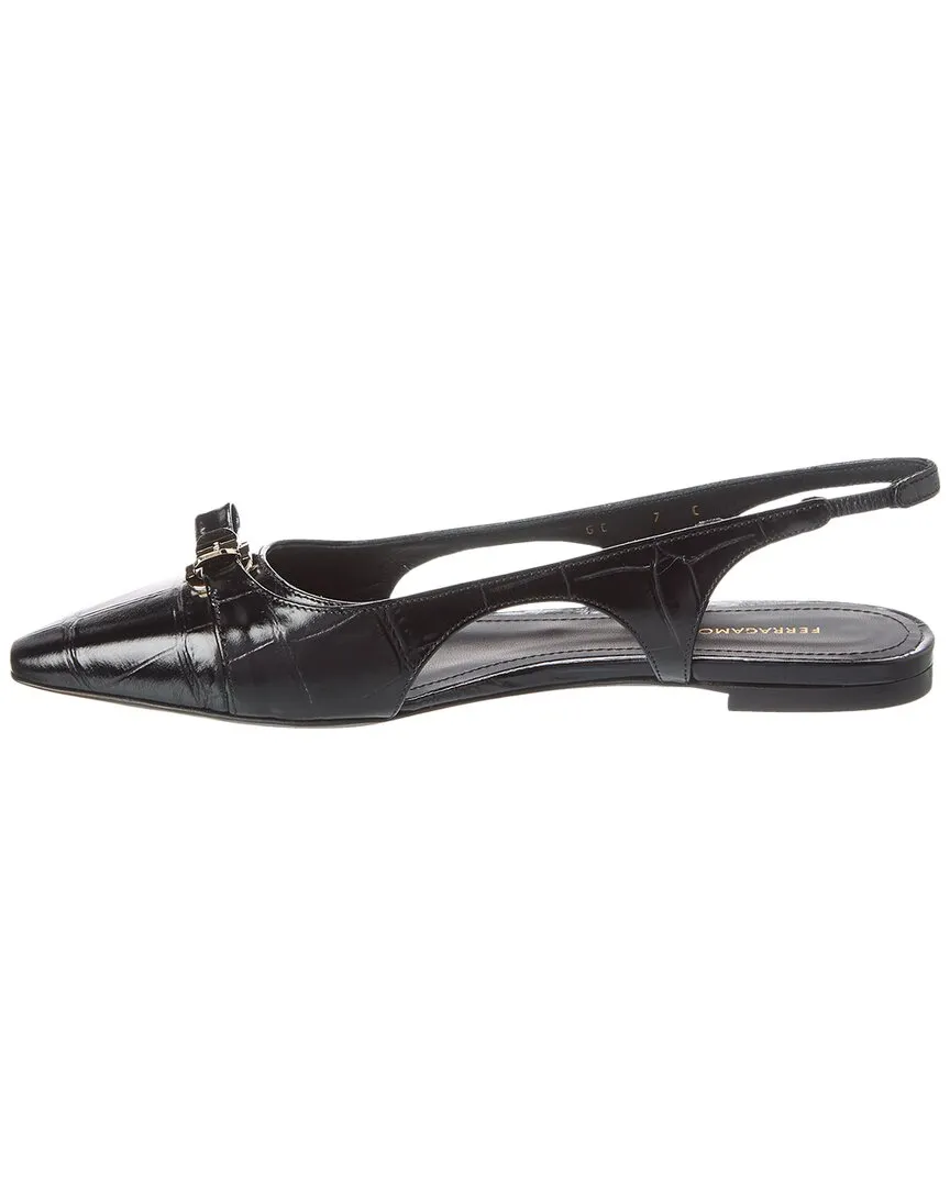 Ferragamo Zalu Embossed Leather Slingback Flat