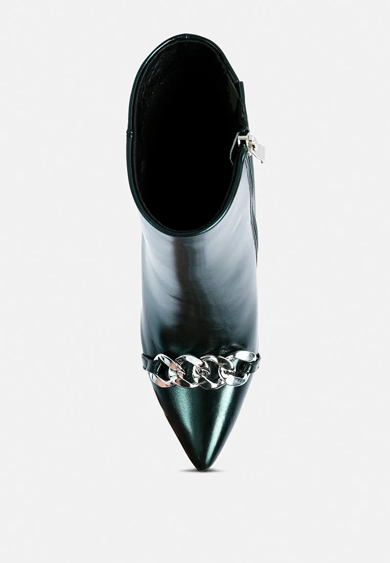 firefly metallic chain embellished stiletto ankle boots