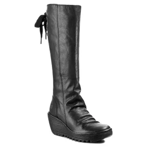 Fly London Yust Mousse Leather Women's Wedge Heel Calf Length Boots