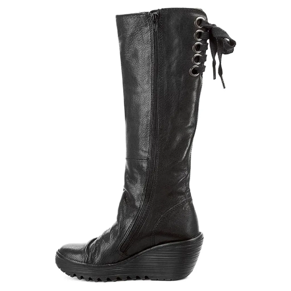 Fly London Yust Mousse Leather Women's Wedge Heel Calf Length Boots