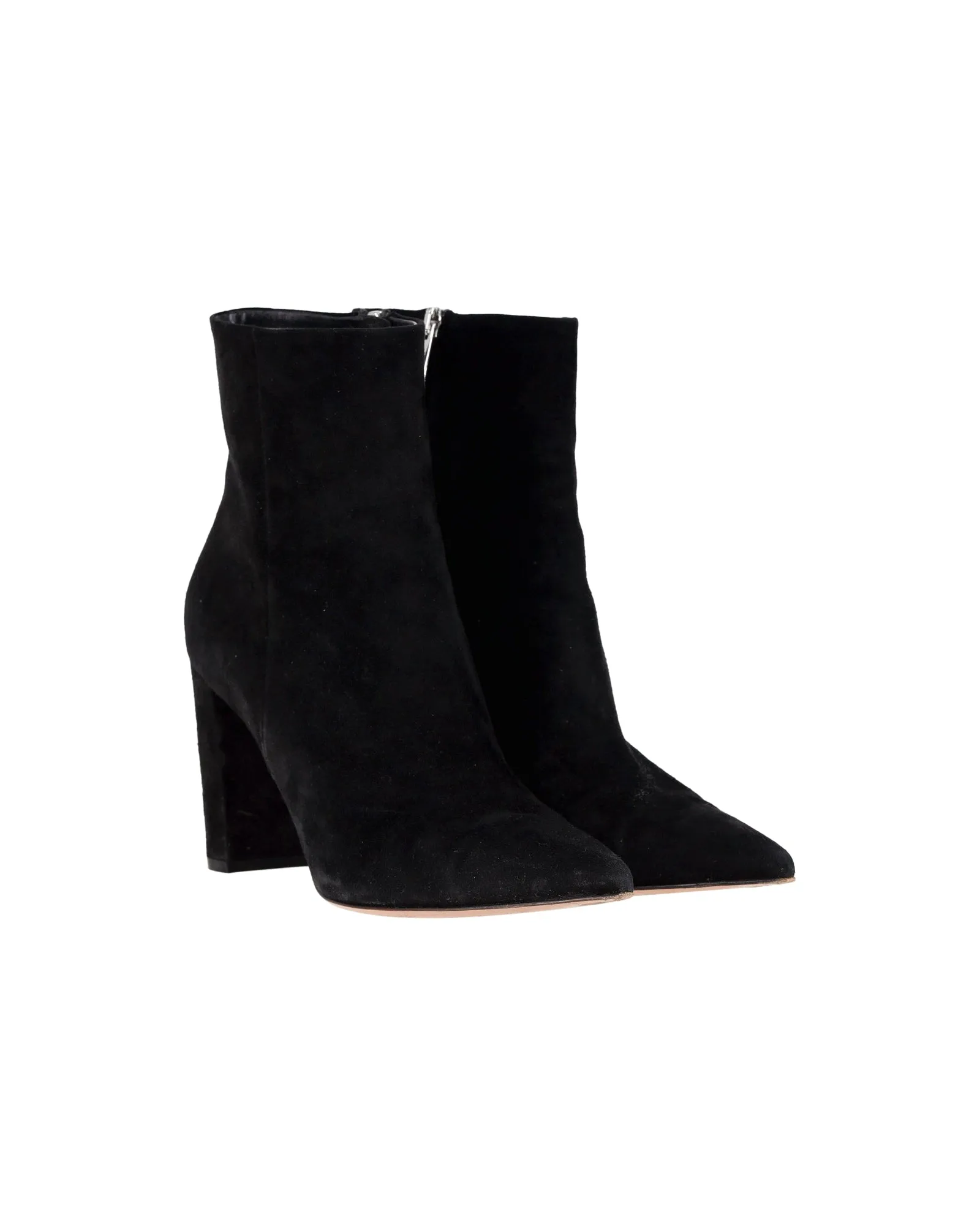 Gianvito Rossi Pointed-Toe Ankle Boots in Black Suede