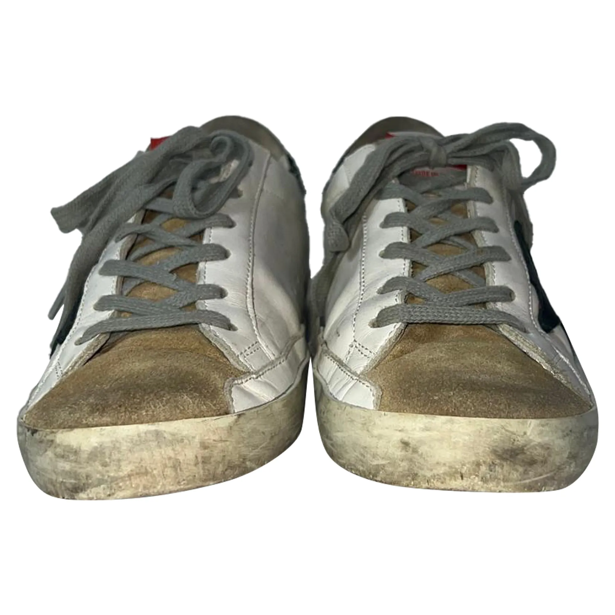 Golden Goose Super-Star Glittered Heel Tab Low-Top Sneakers in White Cowhide Leather