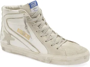 Golden Goose Women White Leather Slide High Top Lace up Sneakers