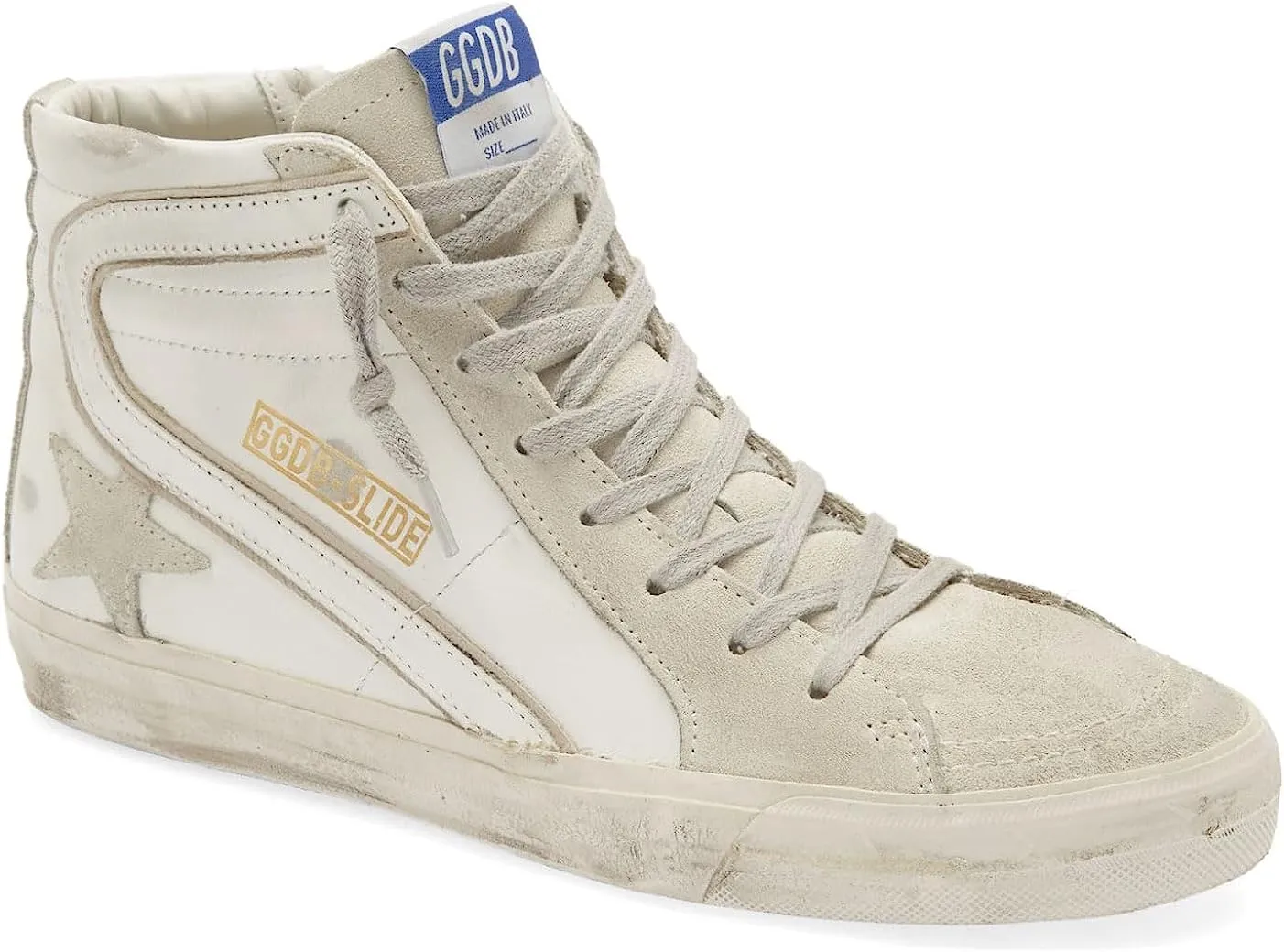 Golden Goose Women White Leather Slide High Top Lace up Sneakers