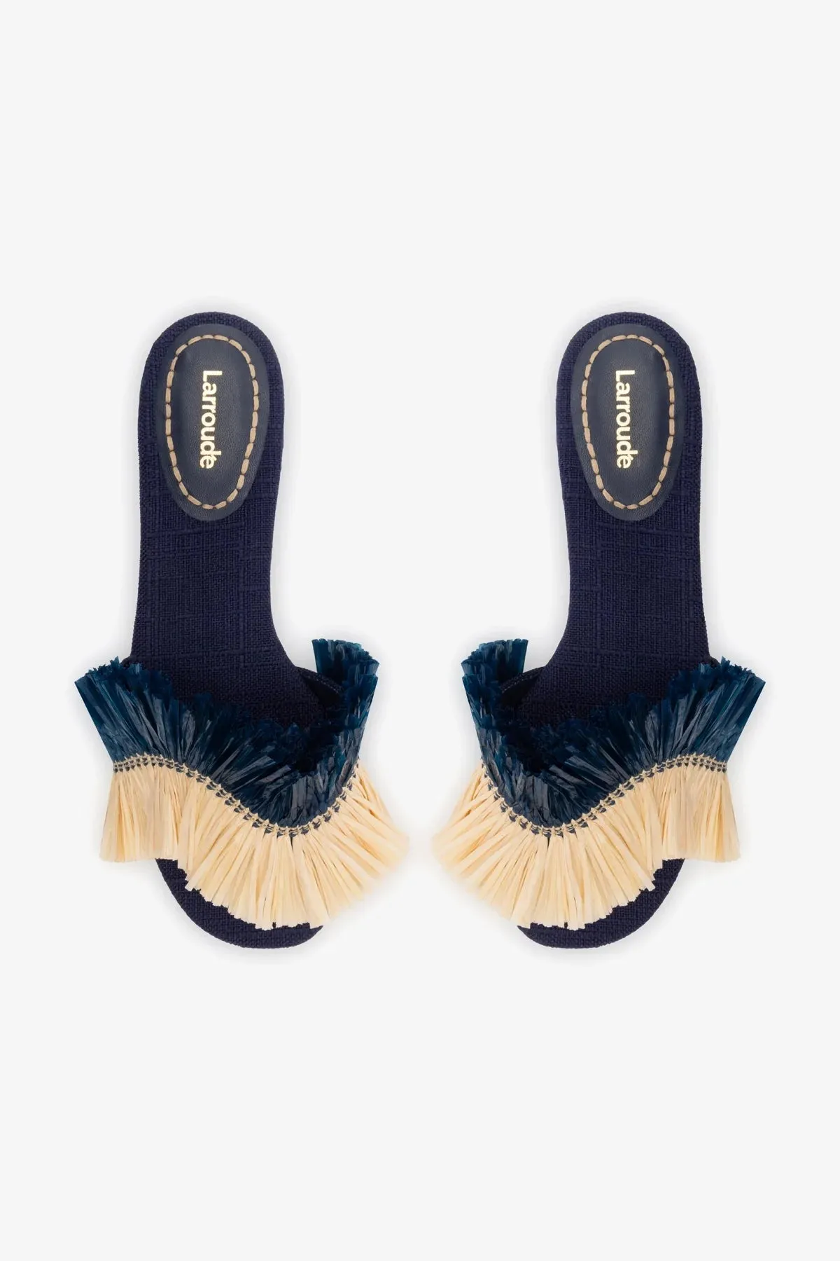 Ivy Fringe Flat In Navy Raffia