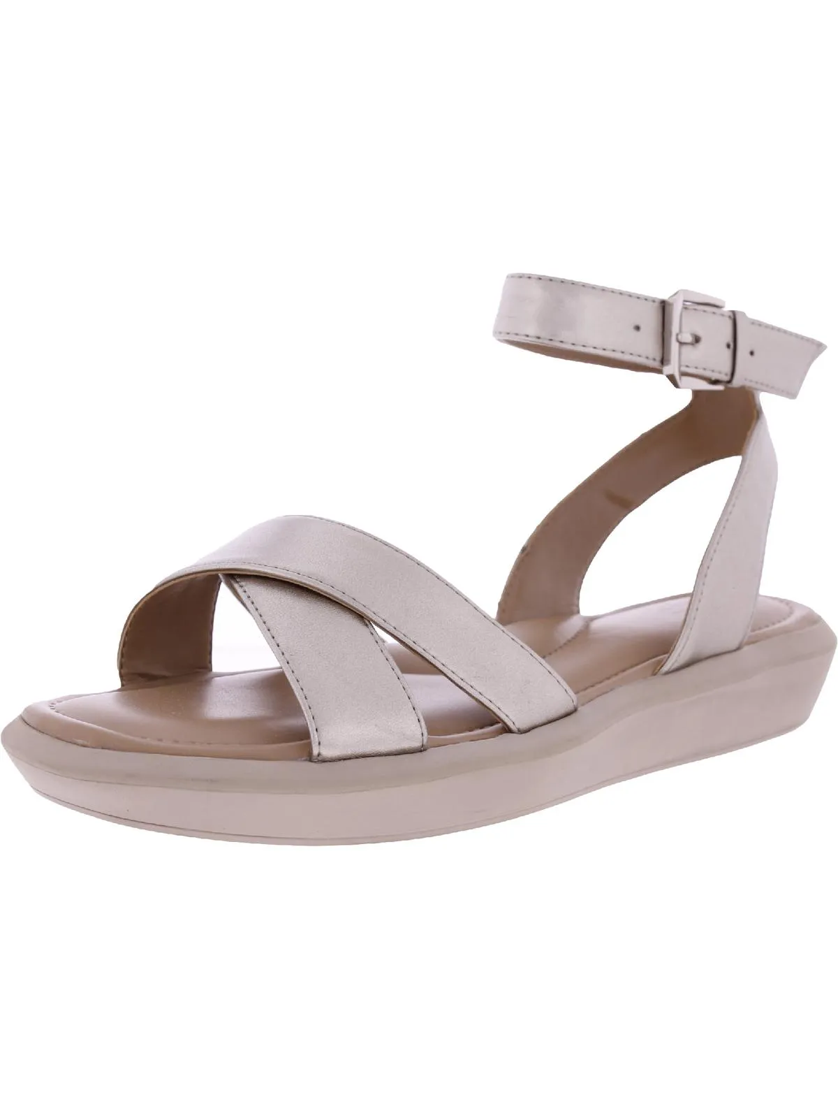 Jamila Womens Faux Leather Ankle Strap Wedge Sandals