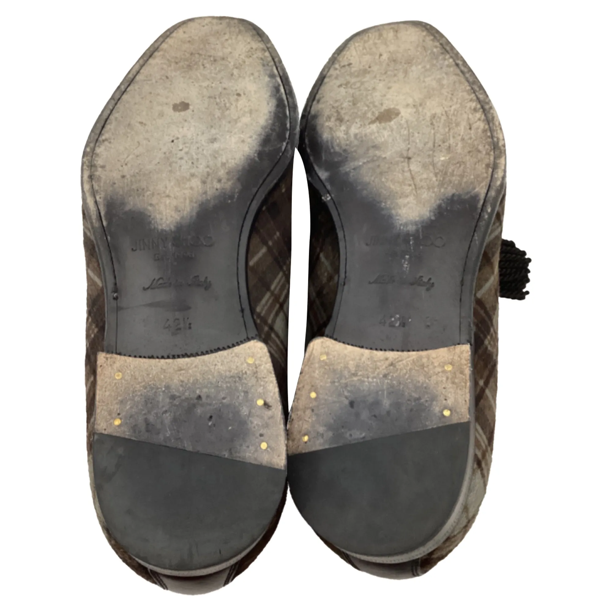Jimmy Choo Foxley Tartan Printed Loafers in Brown Ponyhair