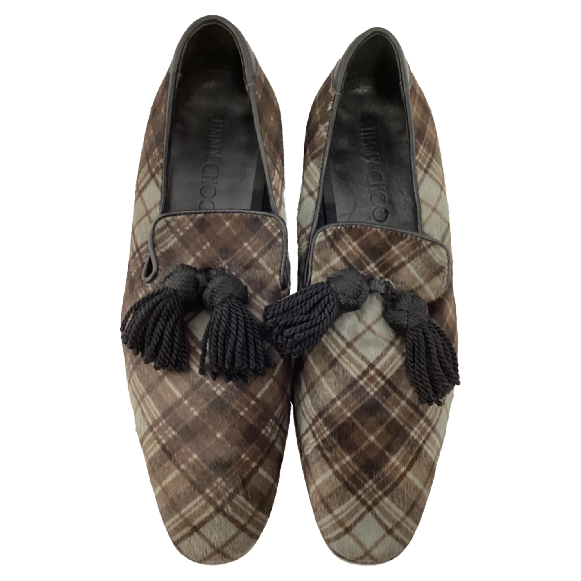 Jimmy Choo Foxley Tartan Printed Loafers in Brown Ponyhair