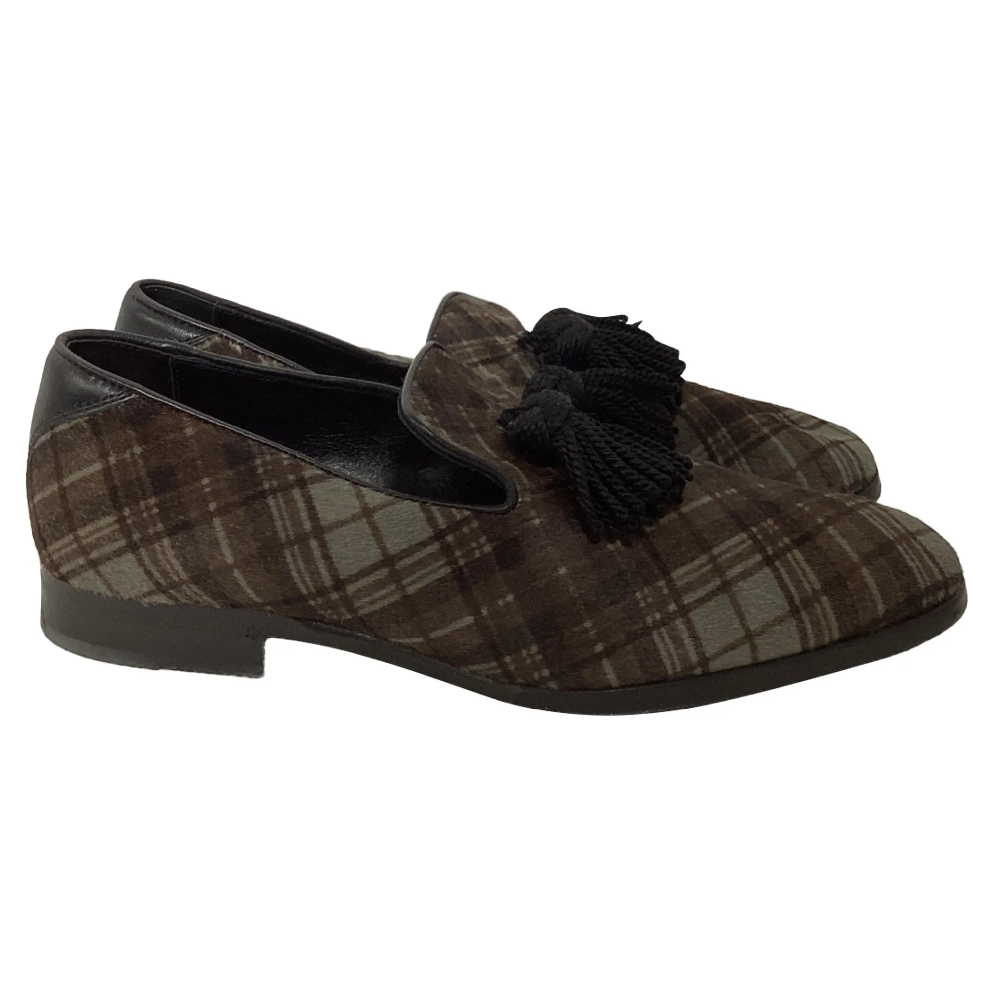 Jimmy Choo Foxley Tartan Printed Loafers in Brown Ponyhair