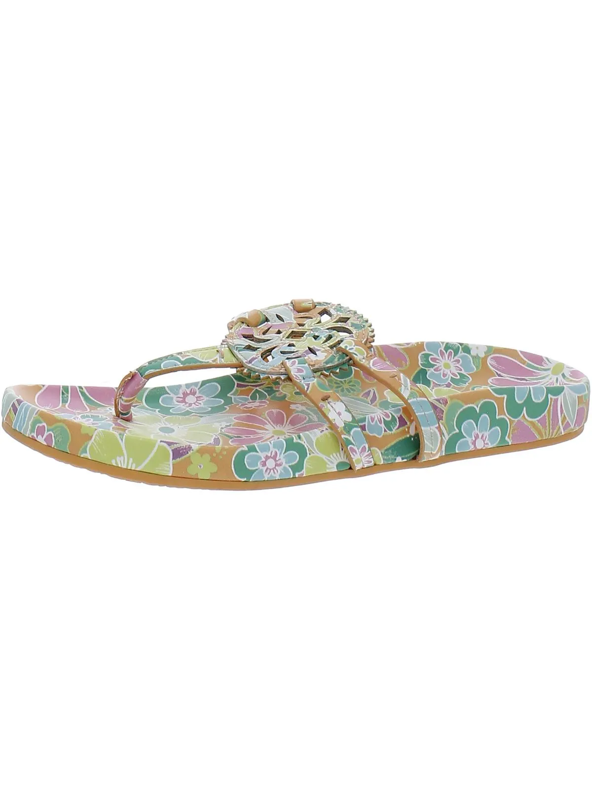 Jules Womens Faux Leather Laser Cut Thong Sandals