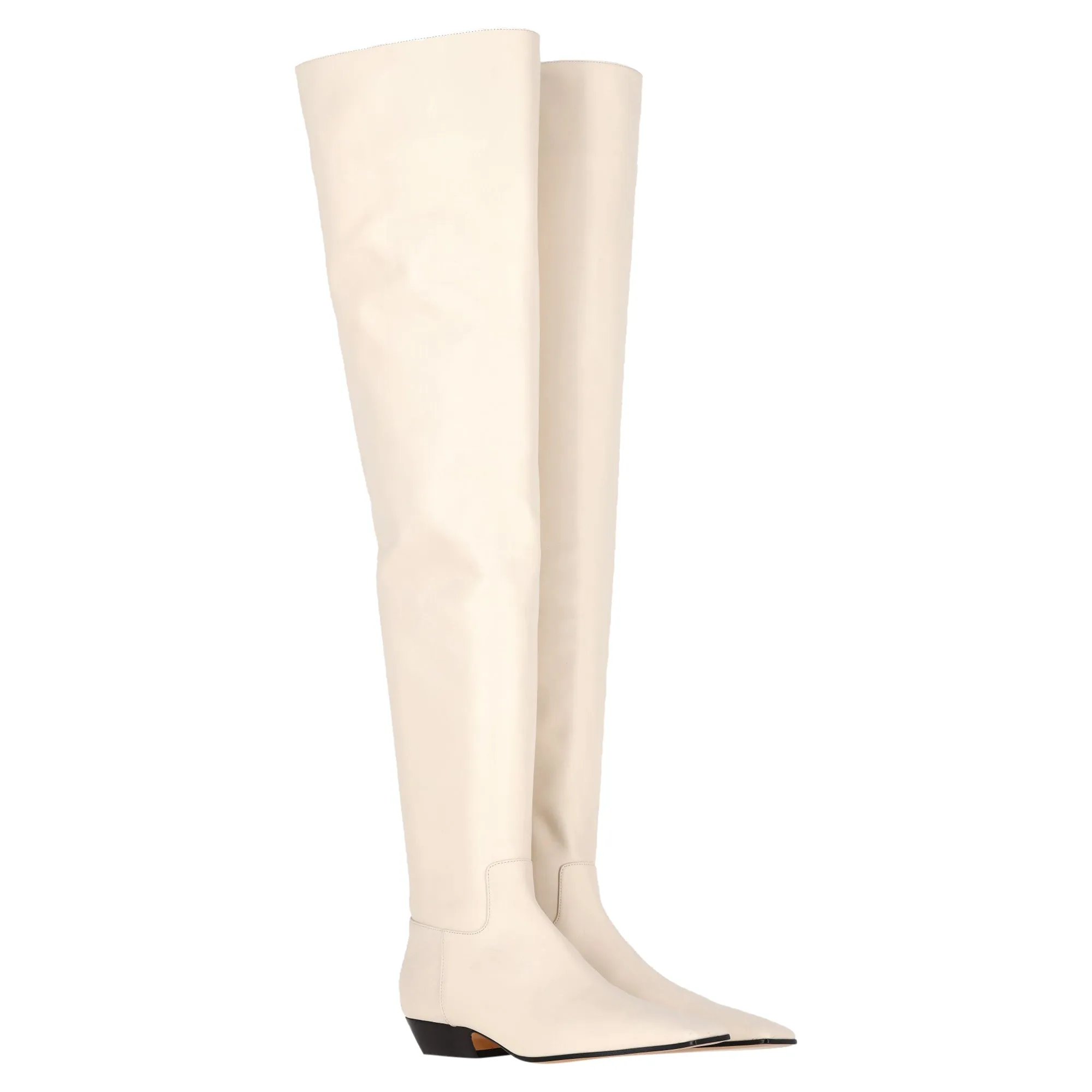 Khaite Marfa Over The Knee Boots in Cream Leather
