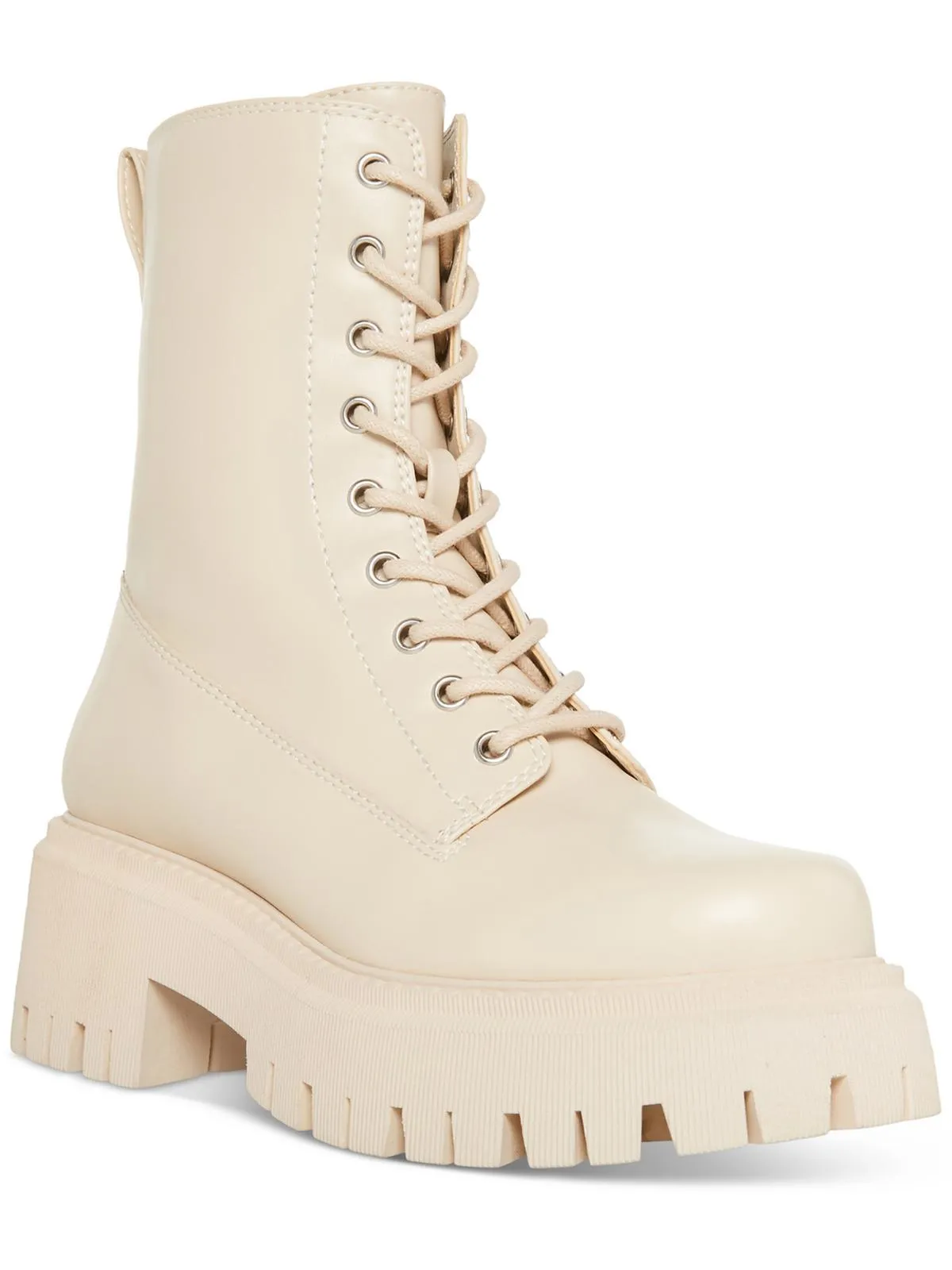Knight Womens Faux Leather Lug Sole Combat & Lace-Up Boots