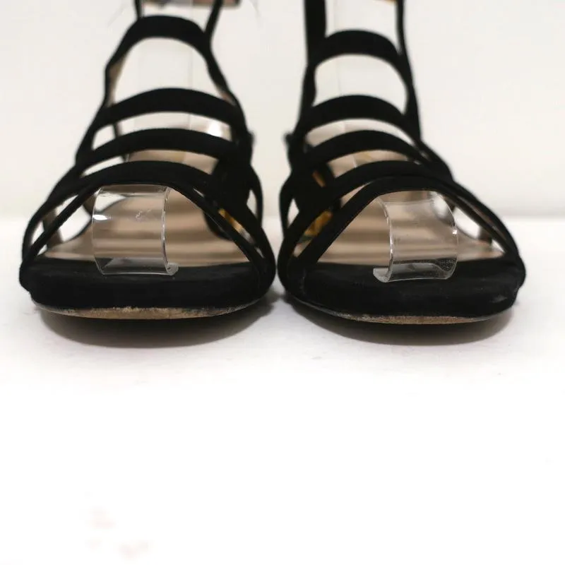 Maiyet Cage Sandals Valencia Black Suede Size 38 Ankle Strap Cutout-Heel