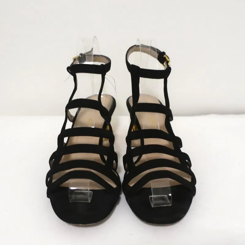 Maiyet Cage Sandals Valencia Black Suede Size 38 Ankle Strap Cutout-Heel