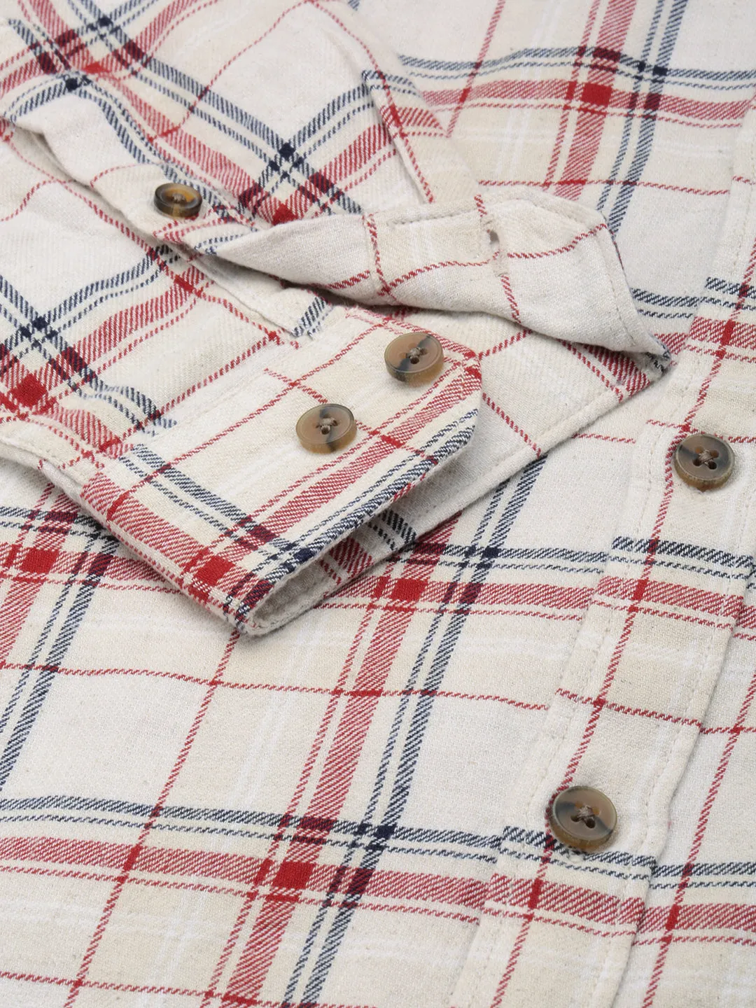 Men Beige Tartan Checked Classic Casual Shirt