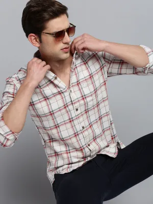 Men Beige Tartan Checked Classic Casual Shirt