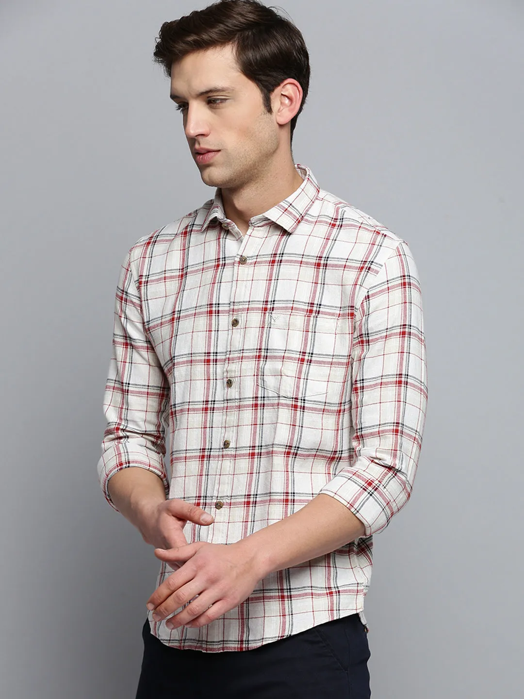 Men Beige Tartan Checked Classic Casual Shirt