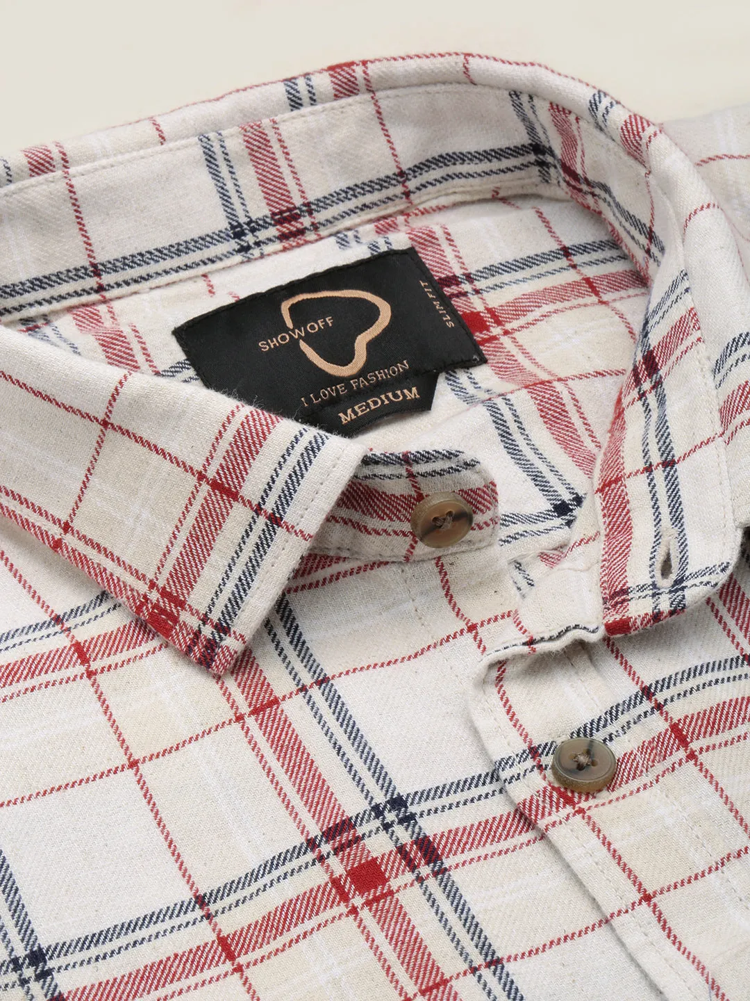 Men Beige Tartan Checked Classic Casual Shirt
