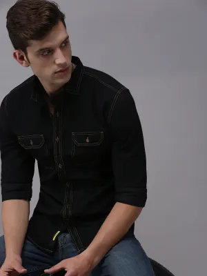 Men Black Classic Cotton Casual Shirt
