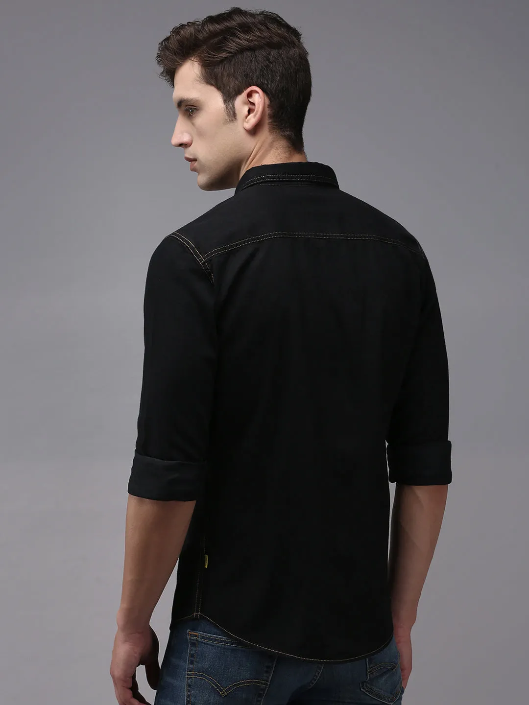 Men Black Classic Cotton Casual Shirt