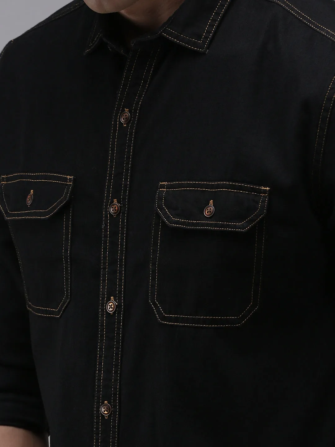 Men Black Classic Cotton Casual Shirt