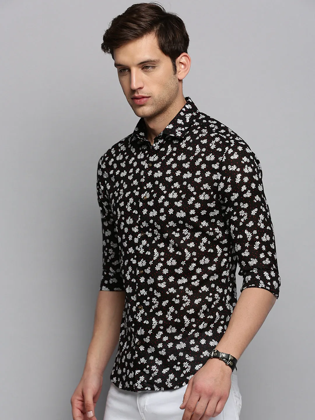Men Black Floral Printed Casual Shirt