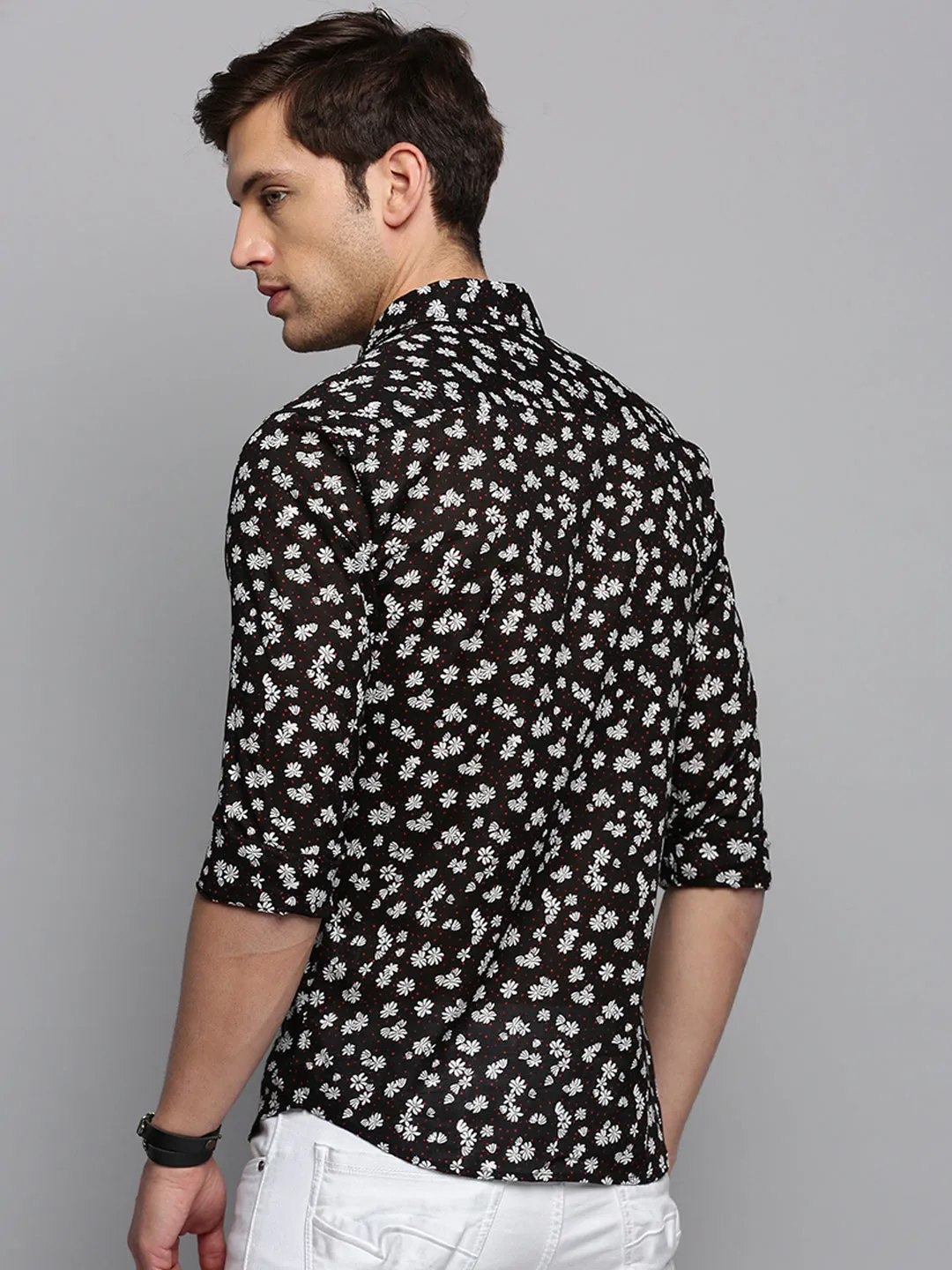 Men Black Floral Printed Casual Shirt