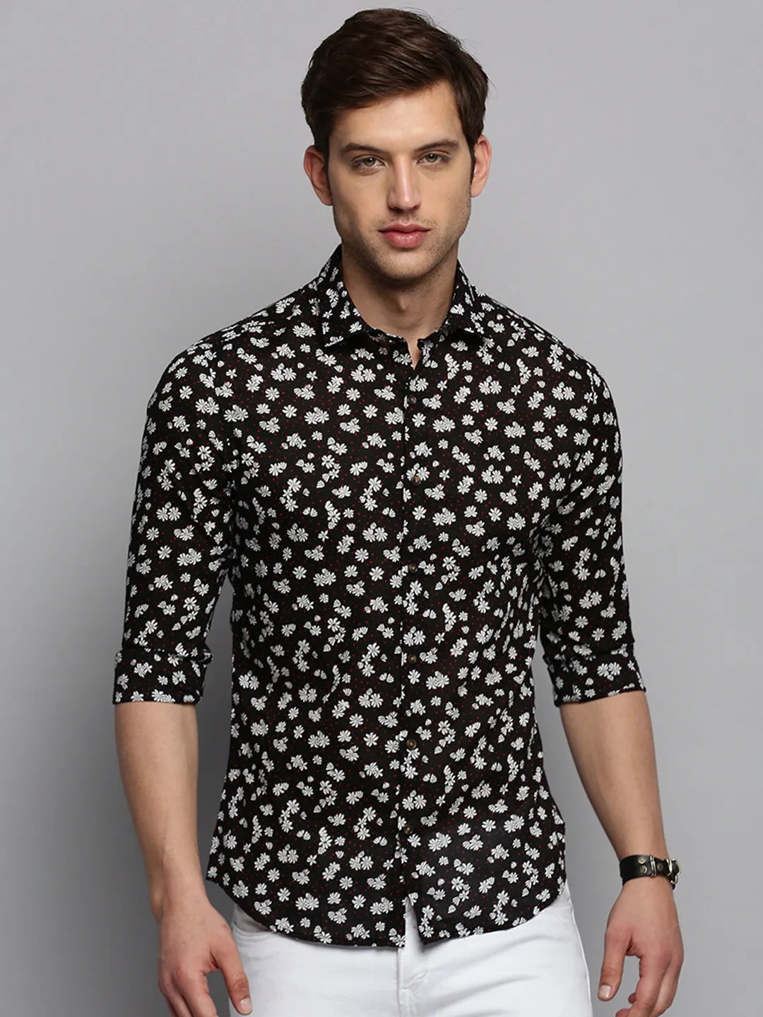 Men Black Floral Printed Casual Shirt