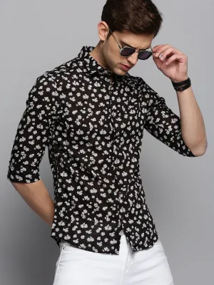 Men Black Floral Printed Casual Shirt