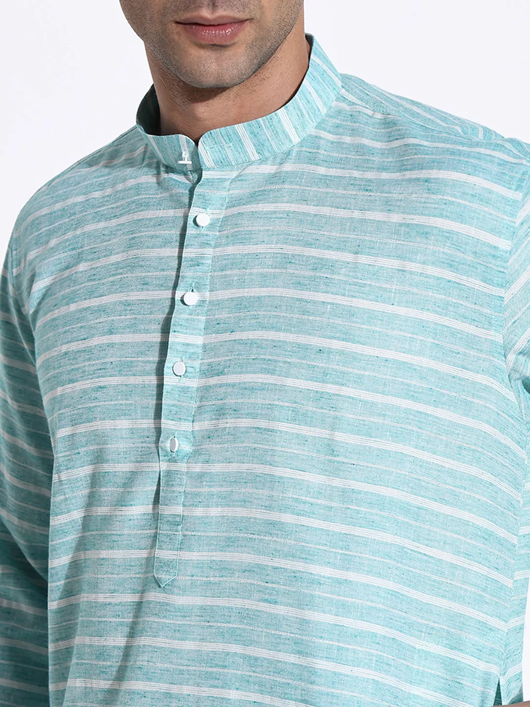 Men Blue Striped Kurta Set